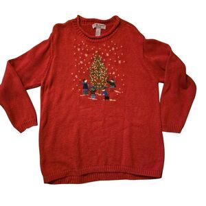 VTG Star Blue Originals Xl Ramie Cotton Heavy Christmas Sweater Tree Kids 90's